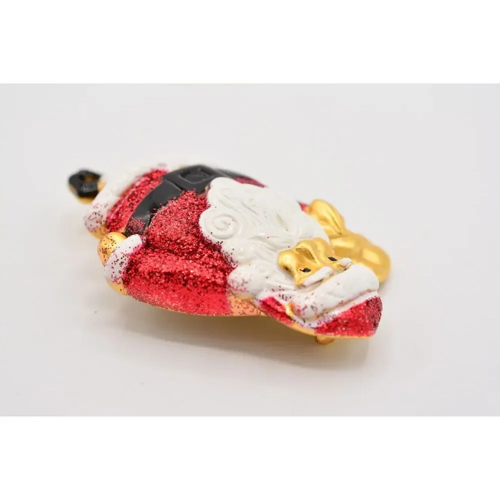AJC Vintage Christmas Pin Brooch Santa Claus Glitter Heavy Chunky Signed 80s 9B